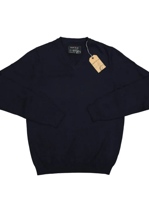 MARVELIS heren trui wol, V-hals, donkerblauw
