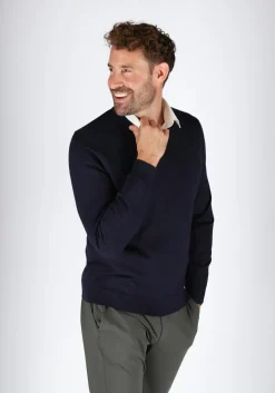 MARVELIS heren trui wol, V-hals, donkerblauw