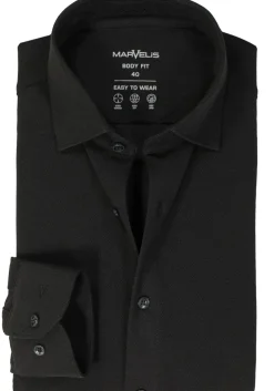 MARVELIS jersey body fit overhemd, zwart tricot