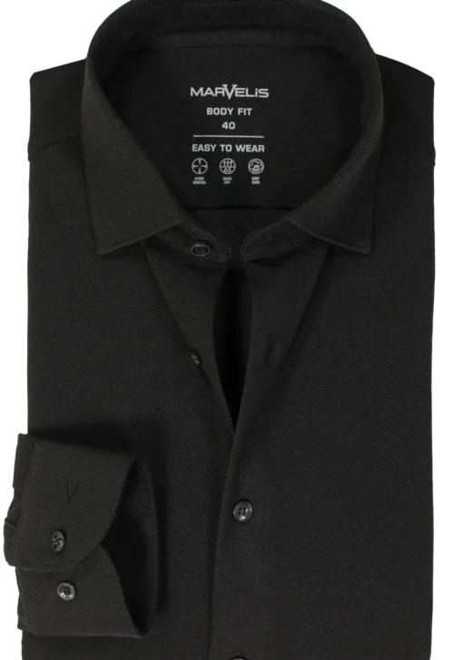MARVELIS jersey body fit overhemd, zwart tricot