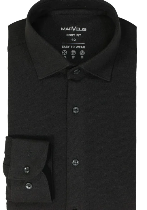 MARVELIS jersey body fit overhemd, zwart tricot