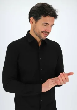 MARVELIS jersey body fit overhemd, zwart tricot
