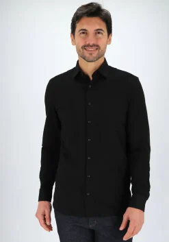 MARVELIS jersey body fit overhemd, zwart tricot