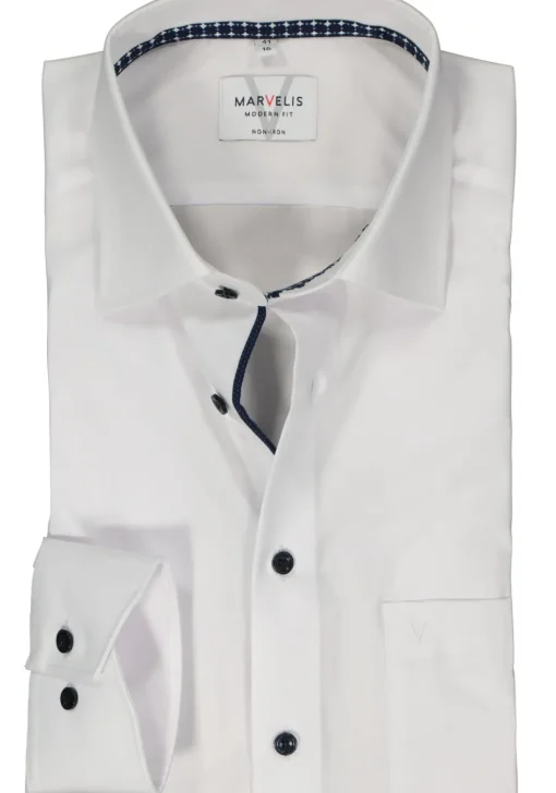 MARVELIS modern fit overhemd, mouwlengte 7, popeline, wit