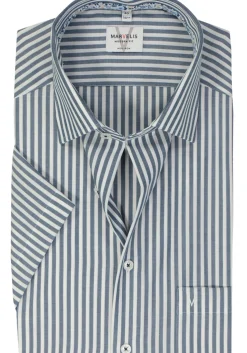 MARVELIS modern fit overhemd, korte mouw, popeline, donkerblauw gestreept