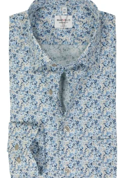 MARVELIS modern fit overhemd, mouwlengte 7, popeline, lichtblauw dessin