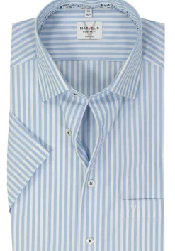 MARVELIS modern fit overhemd, korte mouw, popeline, lichtblauw gestreept