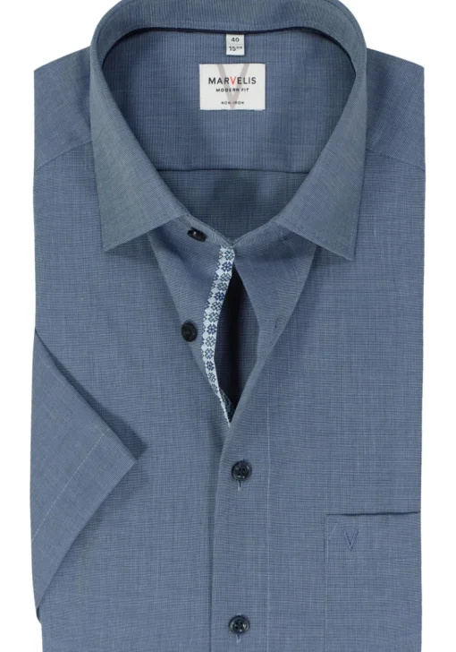 MARVELIS modern fit overhemd, korte mouw, popeline, nachtblauw
