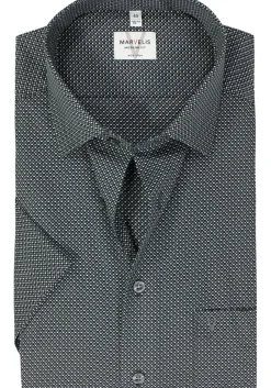 MARVELIS modern fit overhemd, korte mouw, popeline, zwart dessin