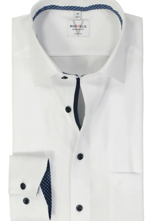 MARVELIS modern fit overhemd, mouwlengte 7, structuur, wit