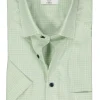 MARVELIS modern fit overhemd, korte mouw, popeline, lichtgroen met wit geruit