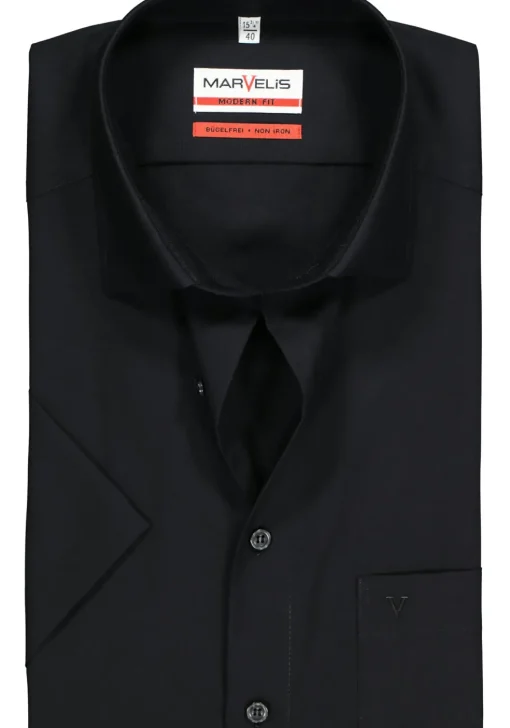 MARVELIS modern fit overhemd, korte mouw, zwart