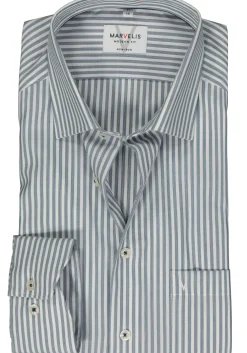 MARVELIS modern fit overhemd, mouwlengte 7, popeline, donkerblauw gestreept