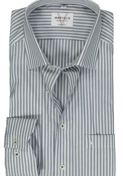 MARVELIS modern fit overhemd, mouwlengte 7, popeline, donkerblauw gestreept
