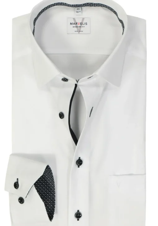 MARVELIS modern fit overhemd, mouwlengte 7, popeline, wit