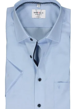 MARVELIS modern fit overhemd, korte mouw, structuur, lichtblauw