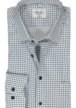 MARVELIS modern fit overhemd, mouwlengte 7, popeline, lichtblauw dessin