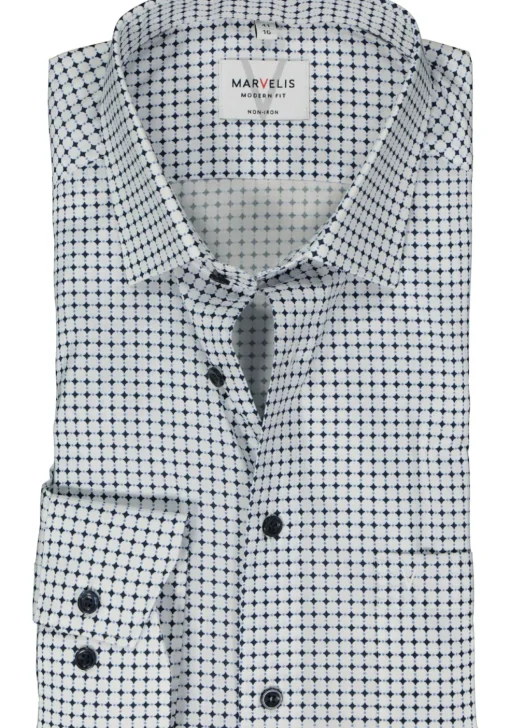 MARVELIS modern fit overhemd, mouwlengte 7, popeline, lichtblauw dessin