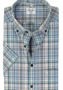 MARVELIS modern fit overhemd, korte mouw, popeline, groen geruit