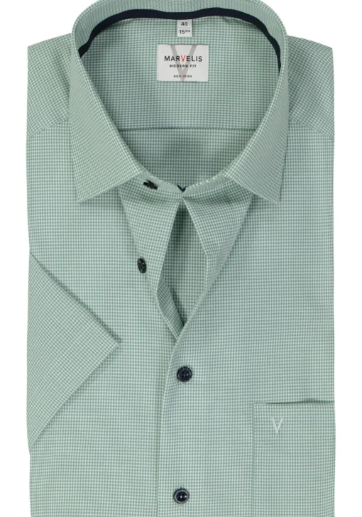 MARVELIS modern fit overhemd, korte mouw, popeline, kristalgroen geruit