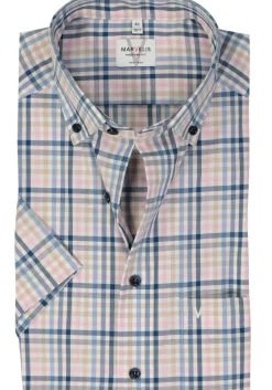 MARVELIS modern fit overhemd, korte mouw, popeline, roze geruit