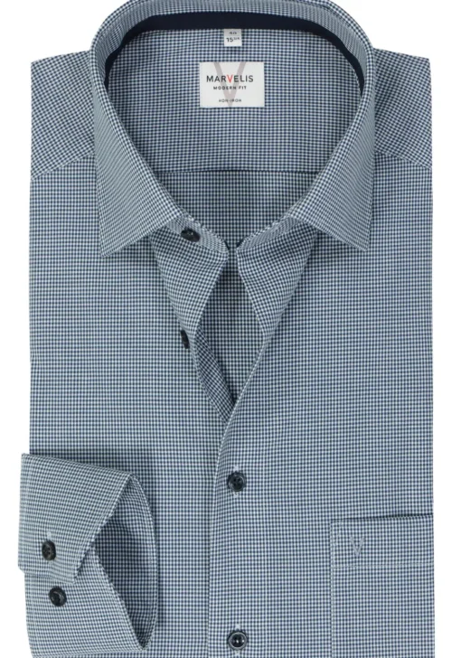 MARVELIS modern fit overhemd, popeline, donkerblauw geruit