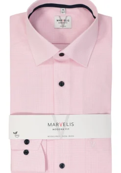 MARVELIS modern fit overhemd, popeline, roze geruit