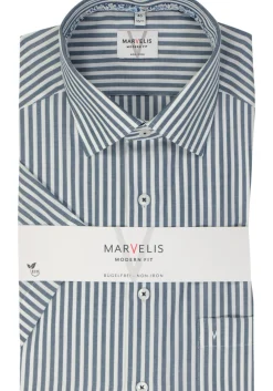 MARVELIS modern fit overhemd, korte mouw, popeline, donkerblauw gestreept