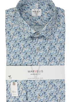 MARVELIS modern fit overhemd, mouwlengte 7, popeline, lichtblauw dessin