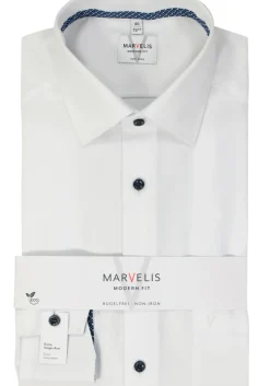 MARVELIS modern fit overhemd, mouwlengte 7, structuur, wit