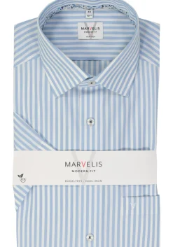 MARVELIS modern fit overhemd, korte mouw, popeline, lichtblauw gestreept