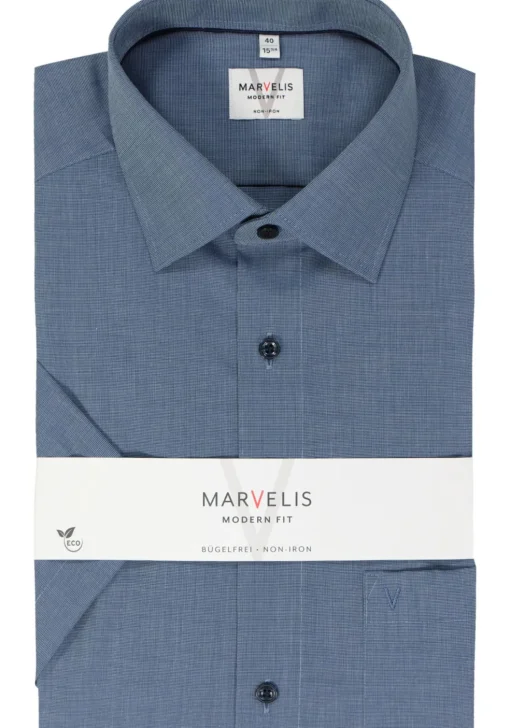 MARVELIS modern fit overhemd, korte mouw, popeline, nachtblauw