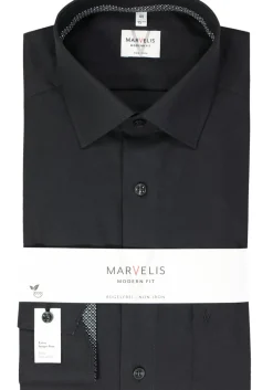 MARVELIS modern fit overhemd, mouwlengte 7, popeline, zwart