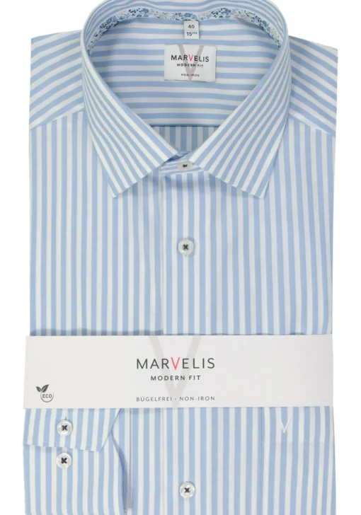 MARVELIS modern fit overhemd, popeline, lichtblauw gestreept