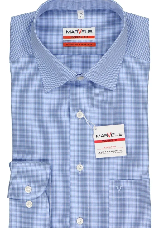 MARVELIS modern fit overhemd, blauw met wit geruit
