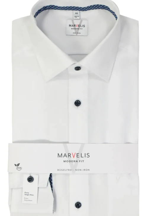 MARVELIS modern fit overhemd, mouwlengte 7, structuur, wit