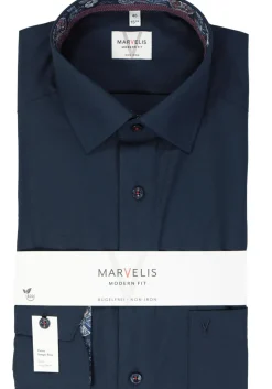 MARVELIS modern fit overhemd, mouwlengte 7, popeline, donkerblauw