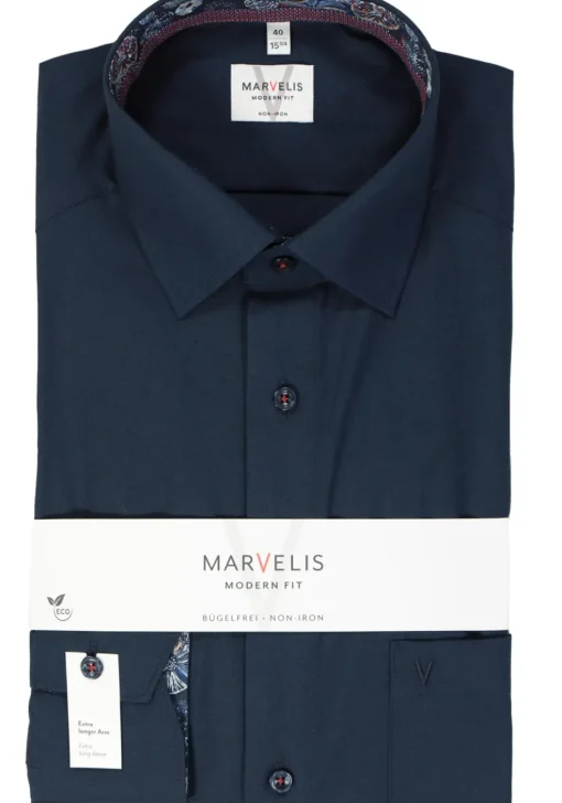 MARVELIS modern fit overhemd, mouwlengte 7, popeline, donkerblauw