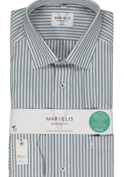 MARVELIS modern fit overhemd, mouwlengte 7, popeline, donkerblauw gestreept