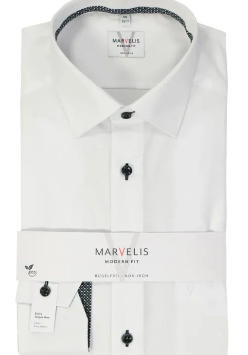 MARVELIS modern fit overhemd, mouwlengte 7, popeline, wit