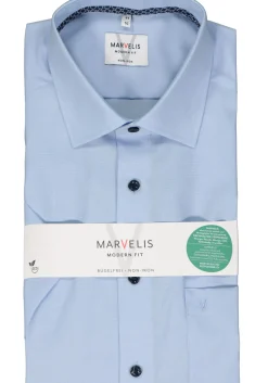 MARVELIS modern fit overhemd, korte mouw, structuur, lichtblauw