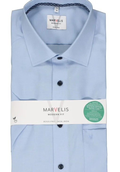 MARVELIS modern fit overhemd, korte mouw, structuur, lichtblauw