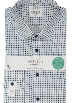 MARVELIS modern fit overhemd, mouwlengte 7, popeline, lichtblauw dessin
