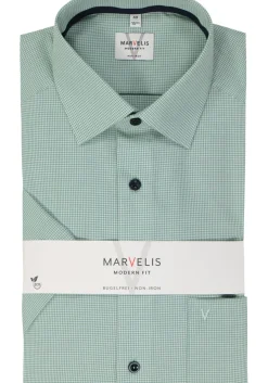 MARVELIS modern fit overhemd, korte mouw, popeline, kristalgroen geruit