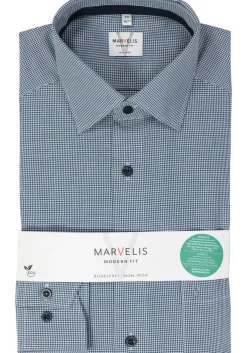MARVELIS modern fit overhemd, popeline, donkerblauw geruit