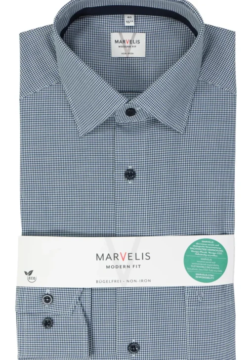 MARVELIS modern fit overhemd, popeline, donkerblauw geruit