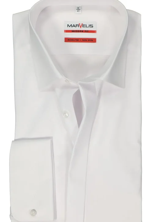 MARVELIS modern fit smoking overhemd, popeline, wit