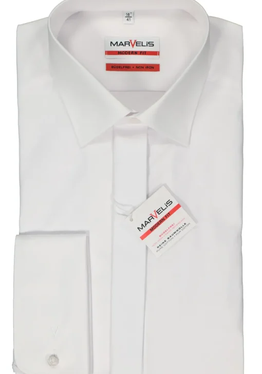 MARVELIS modern fit smoking overhemd, popeline, wit