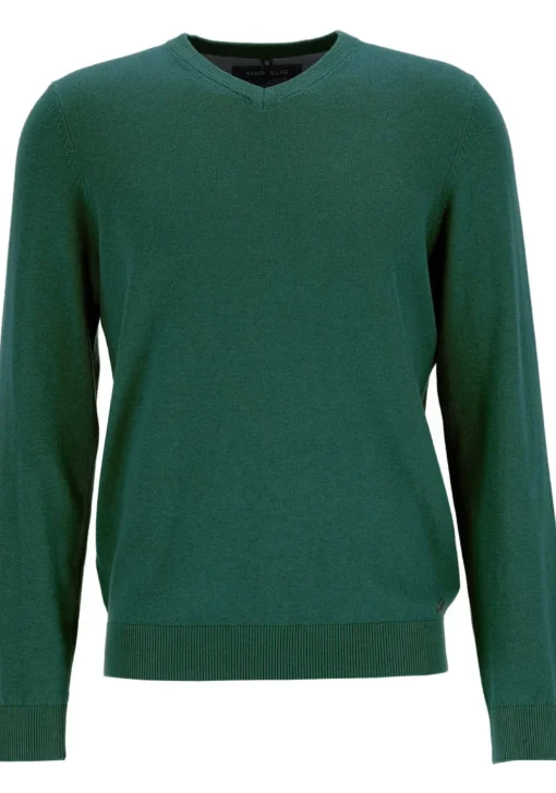 MARVELIS modern fit trui katoen, V-hals, groen