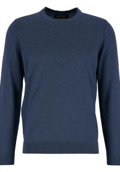 MARVELIS modern fit trui wol, O-hals, rookblauw